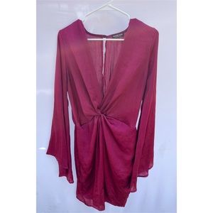 Plunge neck satin party dress